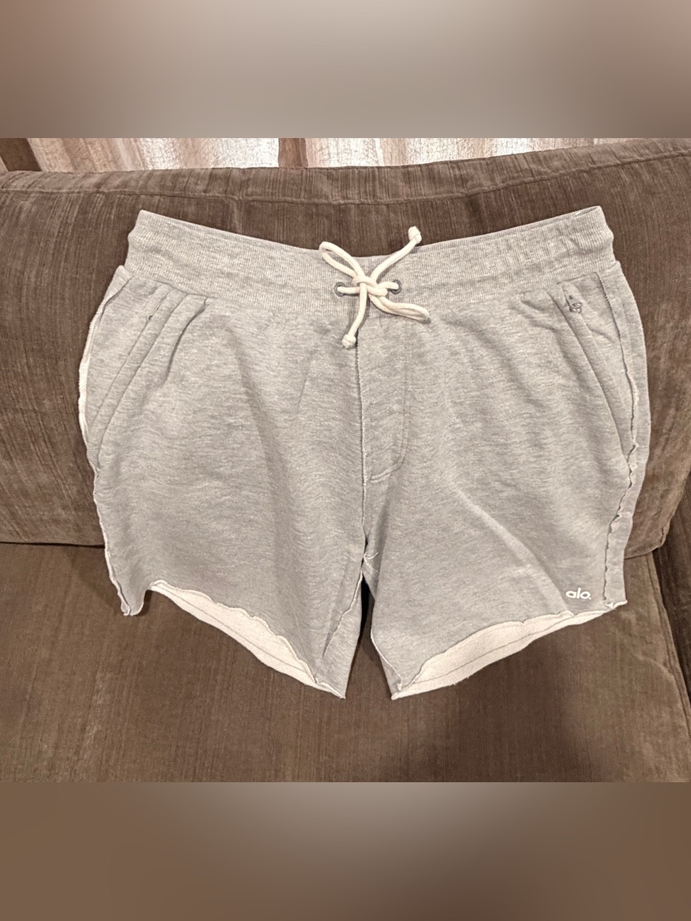 ALO Yoga Heather Gray Raw Hem Lounge Shorts - Size Medium - Picture 2 of 4
